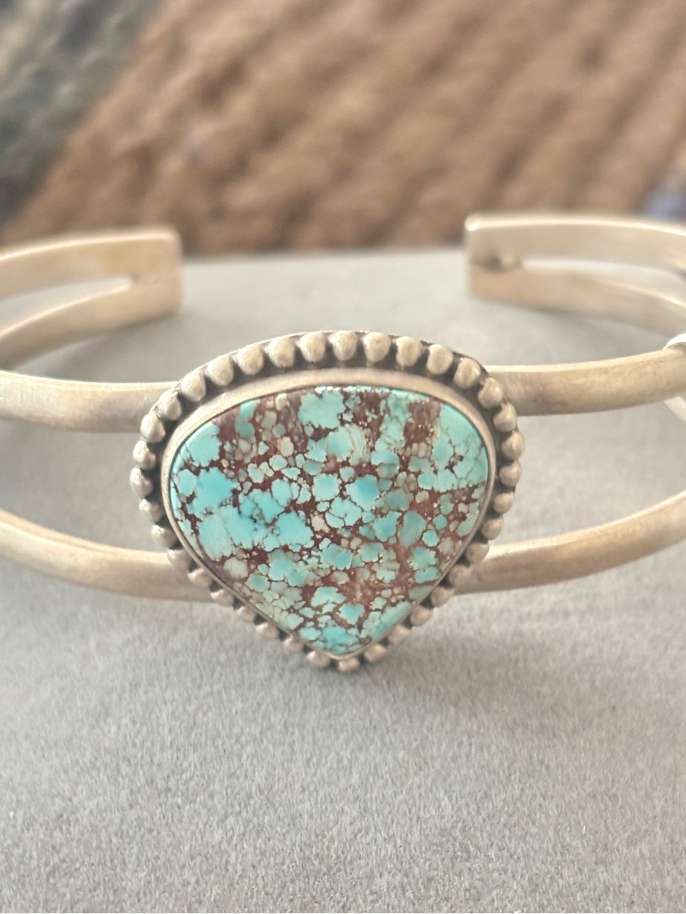 Kazakhstan Golden Hills Turquoise Sterling, silver Cuff bracelet.